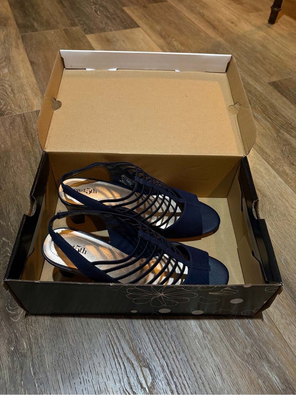 East 5th Navy Strappy Slingback Heels